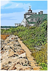 Nayatt Point Lighthouse Along Shore - Digital Painting